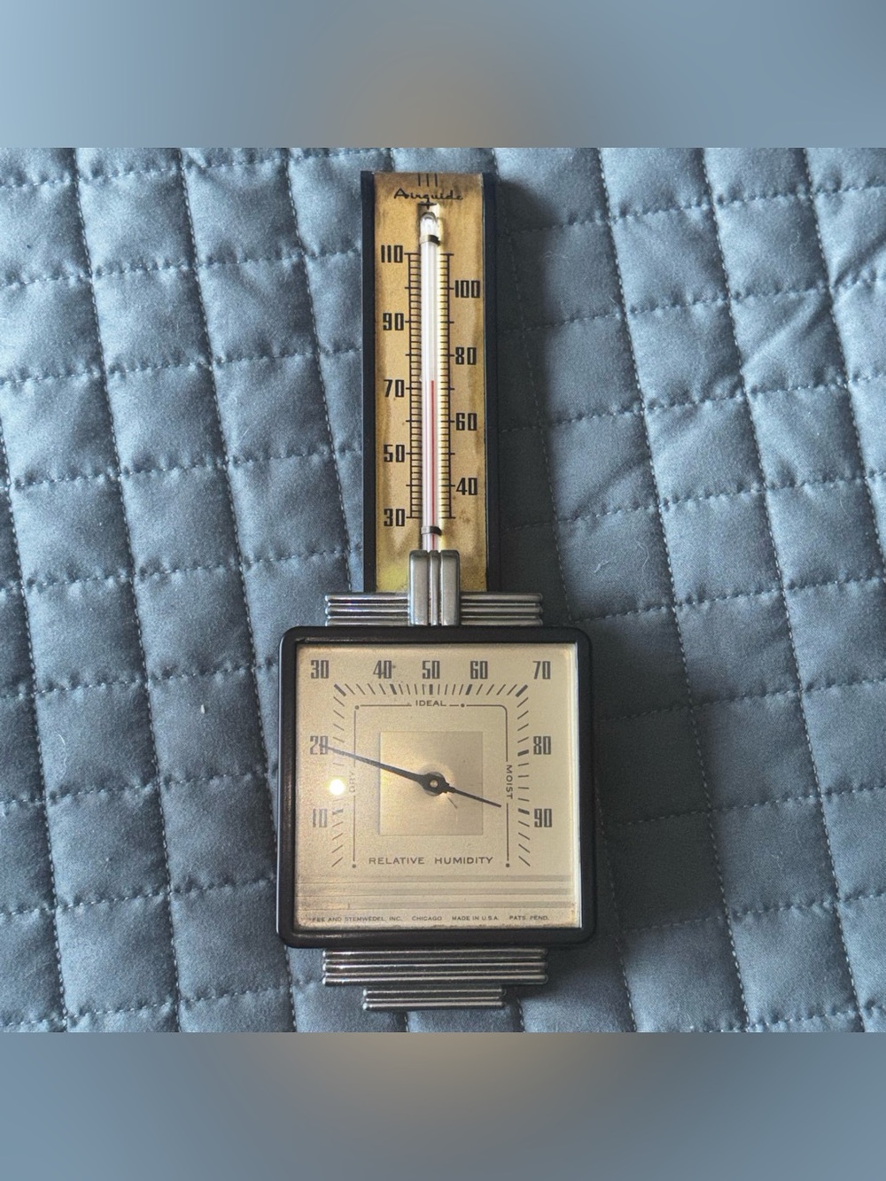 Vintage Airguide Art Deco Metal Hygrometer Thermometer Fee and Stemwedel Ideal